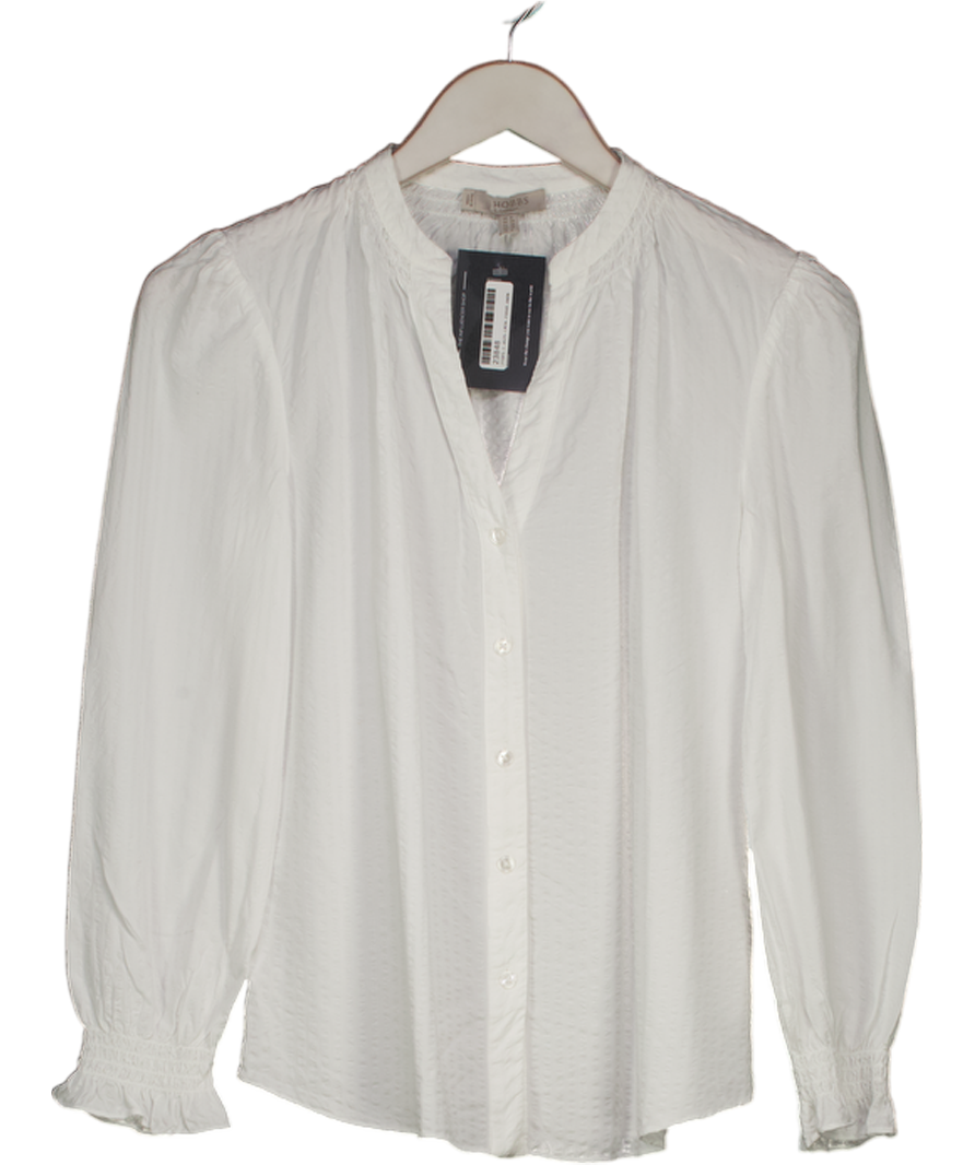 Hobbs White Seersucker Blouse With Shirred Cuffs UK 8