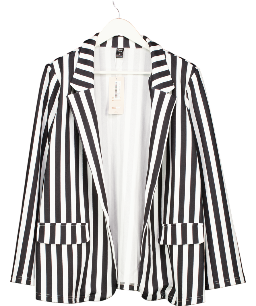 Emery Rose Women's Black And White Striped Long-sleeve Blazer UK L