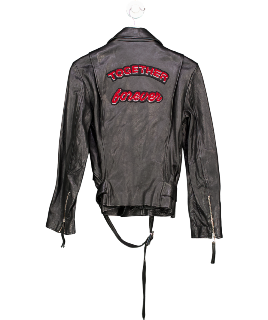 Pinko Black Together Forever Leather Jacket UK 8