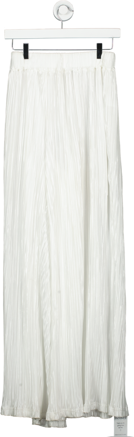 Public Desire White Elasticated Waist Plisse Wide Leg Trousers UK 8