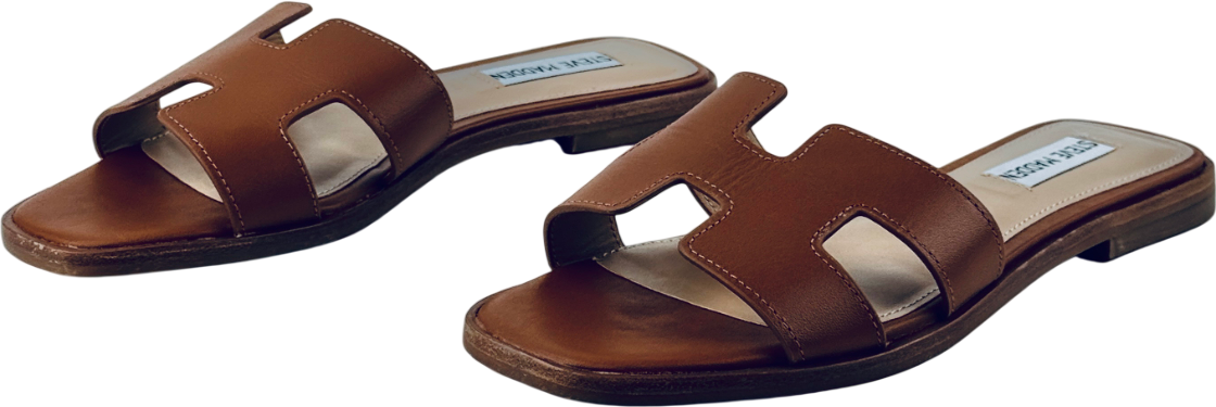 STEVE MADDEN Cognac Brown Leather Haydn "h" Sandals Us7.5 UK 5.5 EU 38.5 👠