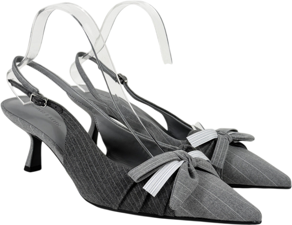 Charles & Keith Grey Striped Knot-bow Pointed Slingback Pumps UK 8 EU 41