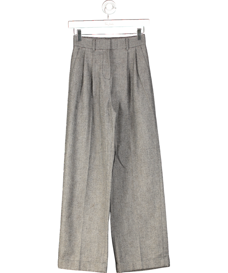 lilysilk Grey Wide Leg Wool-flannel Suit Trousers - Glen Check UK 6
