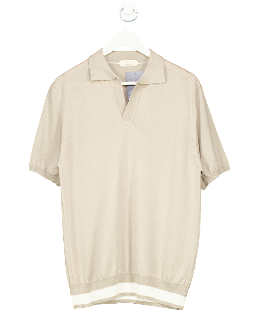 Aurelien Beige Cashwool Buttonless Polo Shirt UK M