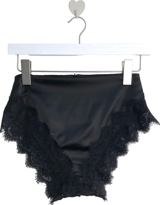 3Spirit Black Seduce - Satin High Waist Lace Trim Knicker Shorts UK 6