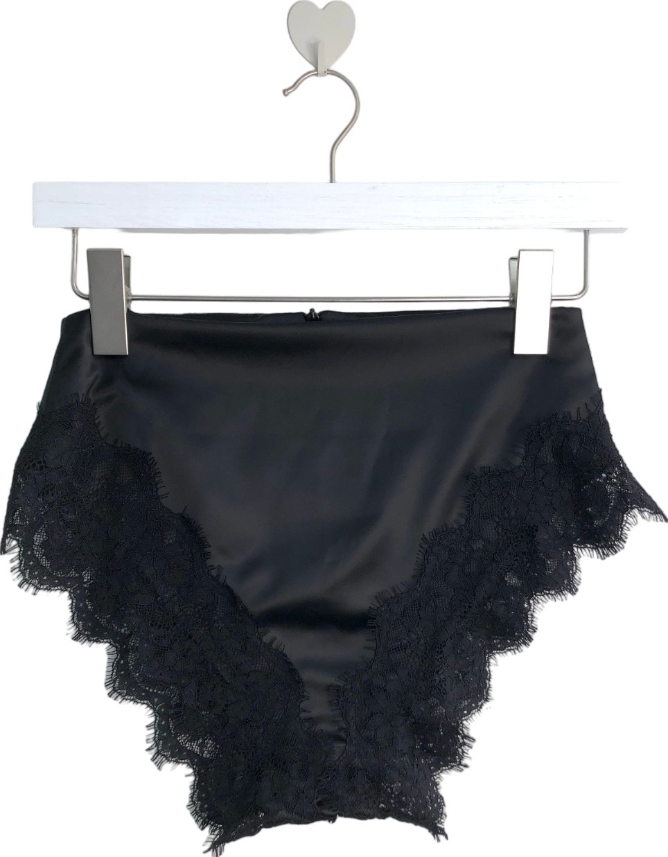 3Spirit Black Seduce - Satin High Waist Lace Trim Knicker Shorts UK 6