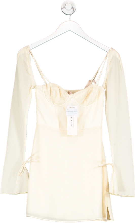 Oh Polly Cream Sheer Sleeve Mini Dress Ivory UK 6