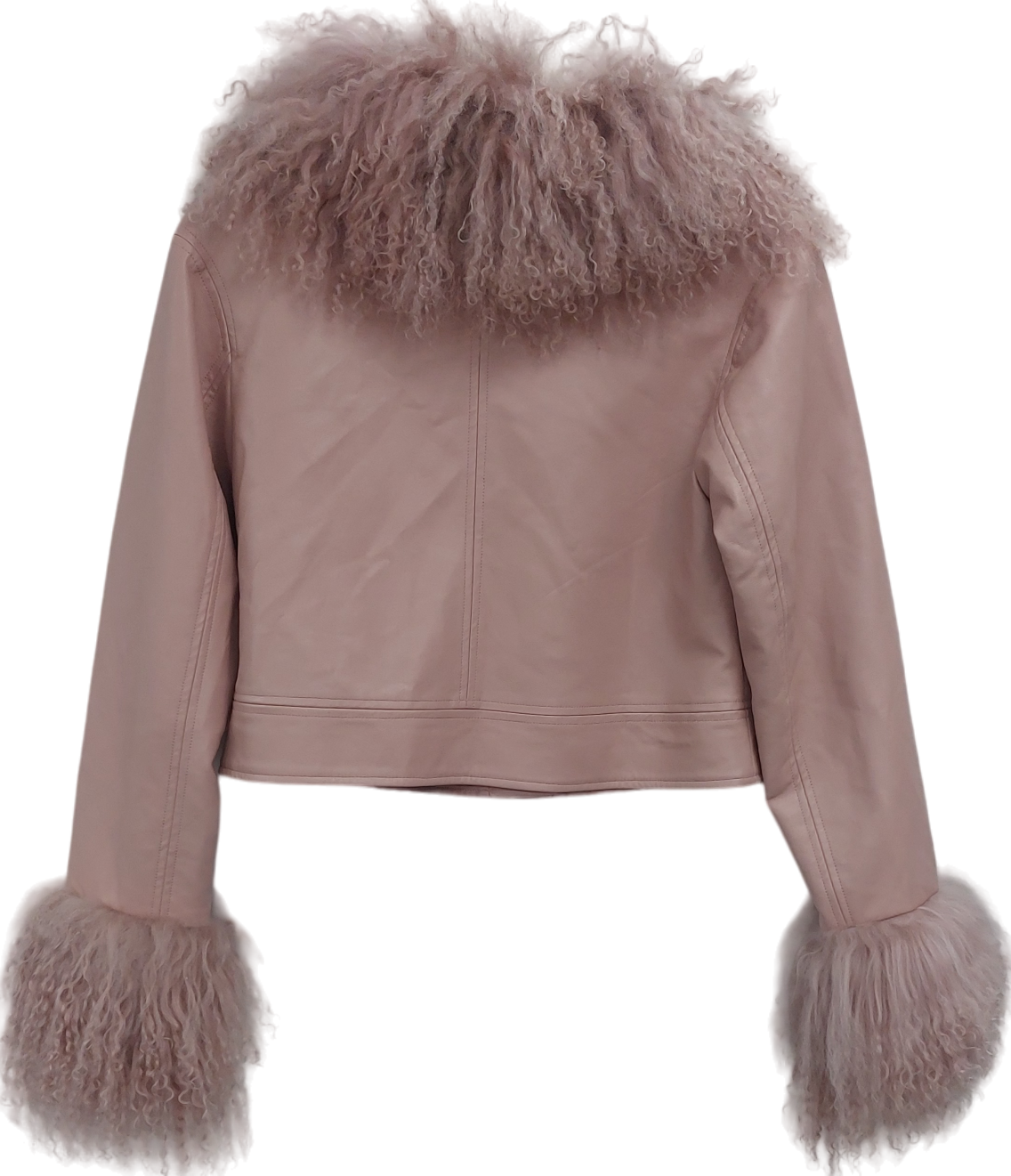 Charlotte Simone Pink Mongolian Lamb Biker Jacket UK XS