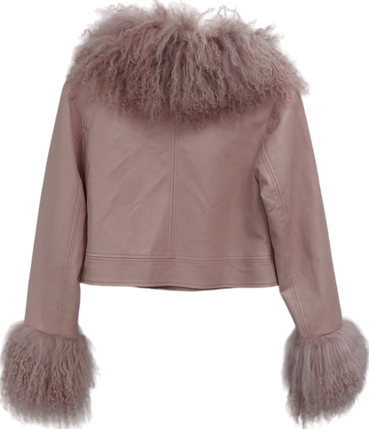 Charlotte Simone Pink Mongolian Lamb Biker Jacket UK XS