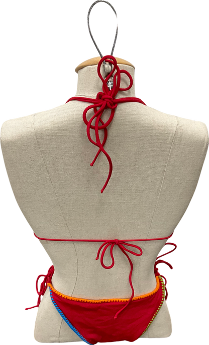 direct message Red Deja Hand Embroidered Bikini UK M