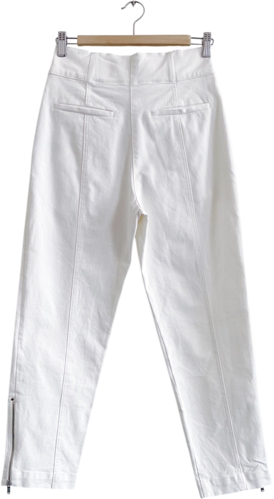REISS White Serina Cotton Pleat Front Cargo Trousers UK 6