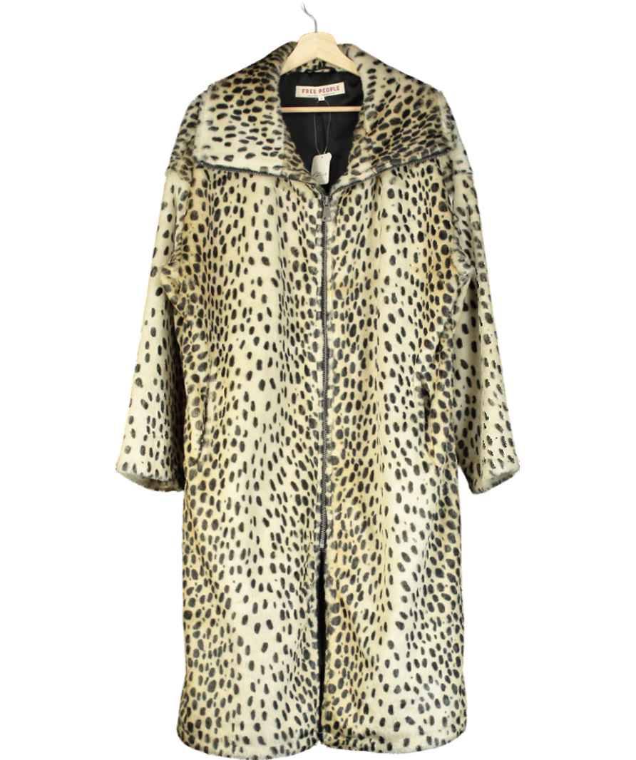 Free People Beige Faux Cheetah Fur Coat UK M