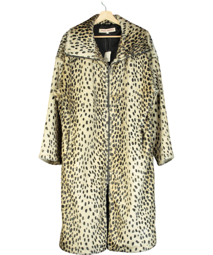 Free People Beige Faux Cheetah Fur Coat UK M