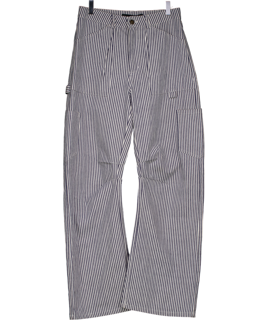 ASOS Model Low Waisted Wide Leg Jeans In Blue And White Stripe UK XS