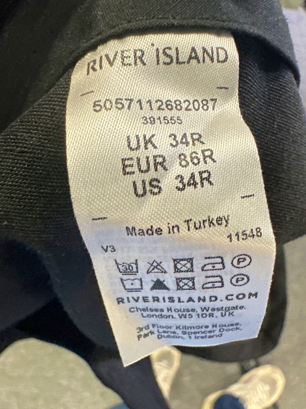 River Island Black Tailored Trousers W34 Regular