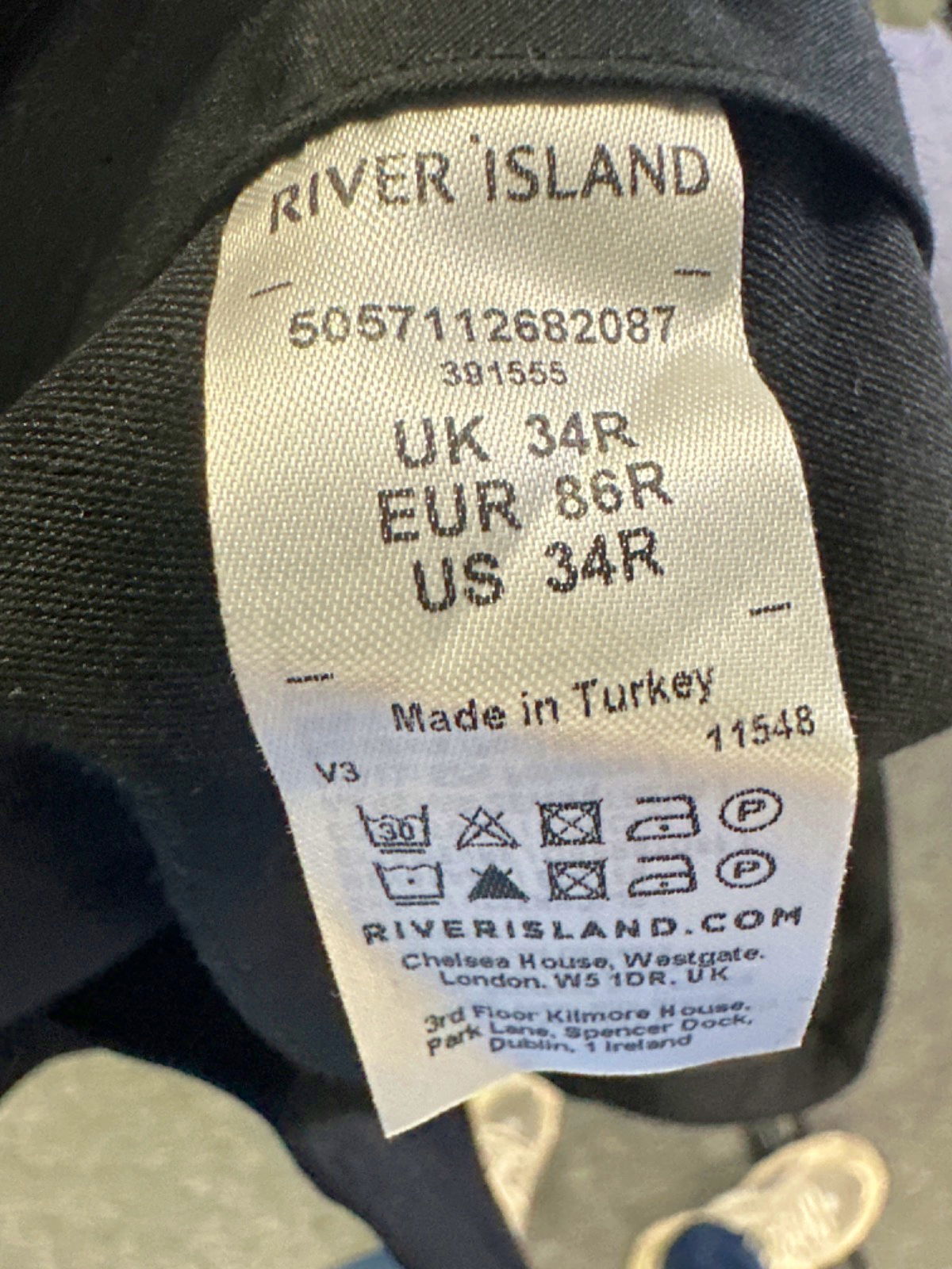 River Island Black Tailored Trousers W34 Regular