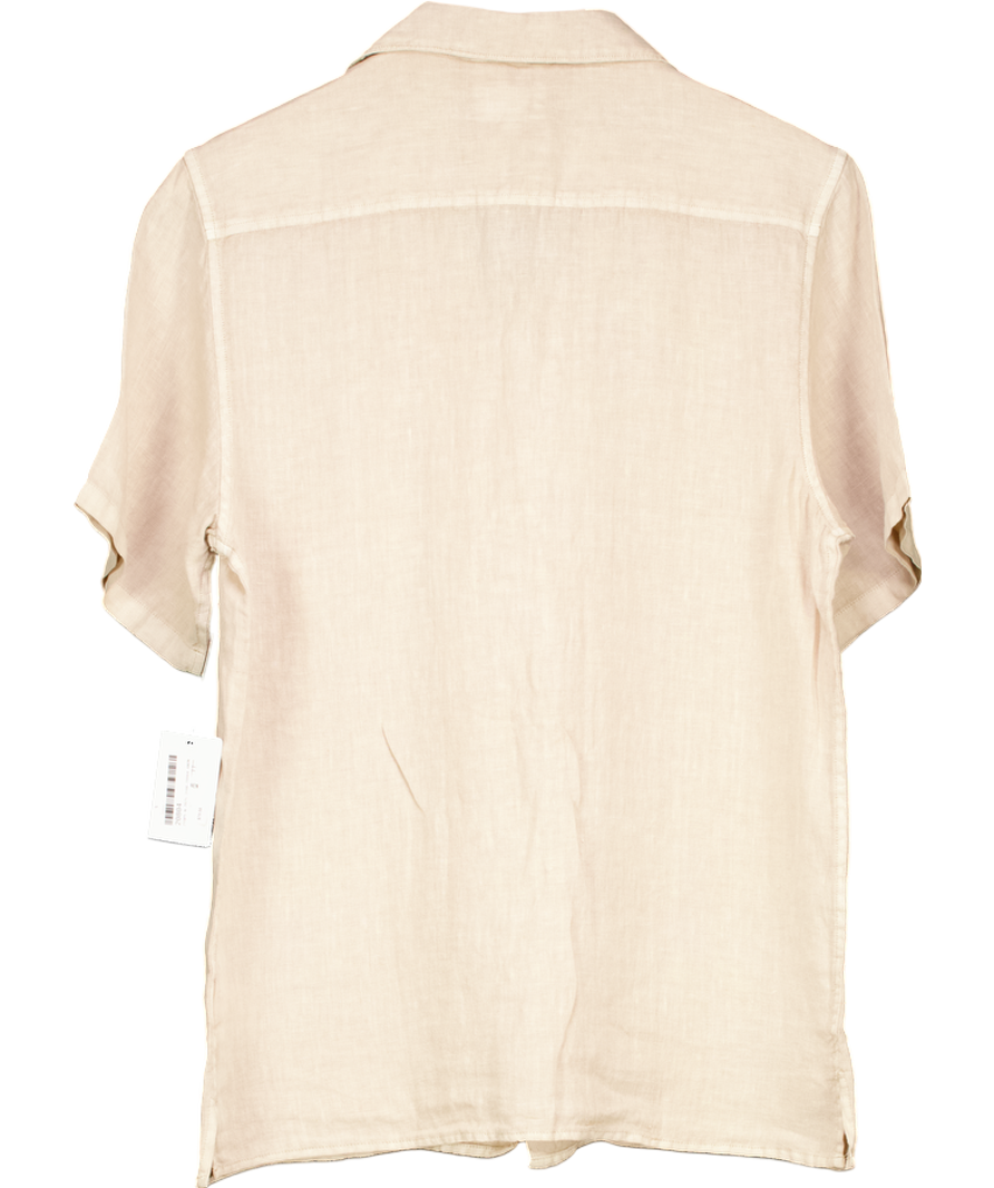 lucky brand Beige Short Sleeve Linen Camp Collar Shirt UK S
