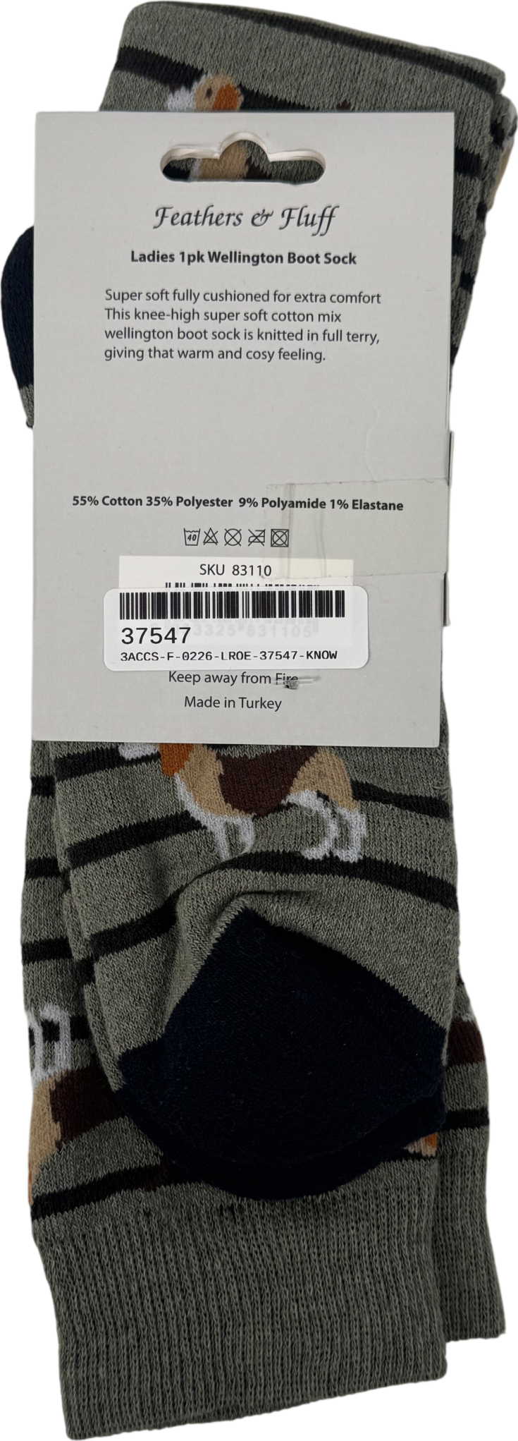 Feathers & Fluff Green Wellington Boot Socks One Size