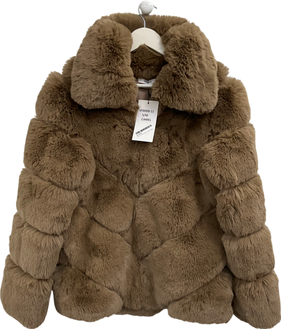 Copperose Brown Faux Fur Coat In Camel UK S/M