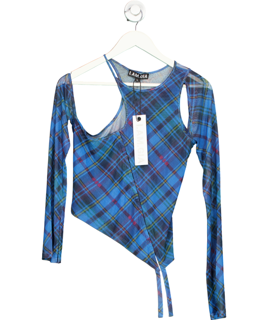 I AM GIA Blue Anafer Plaid Top UK L
