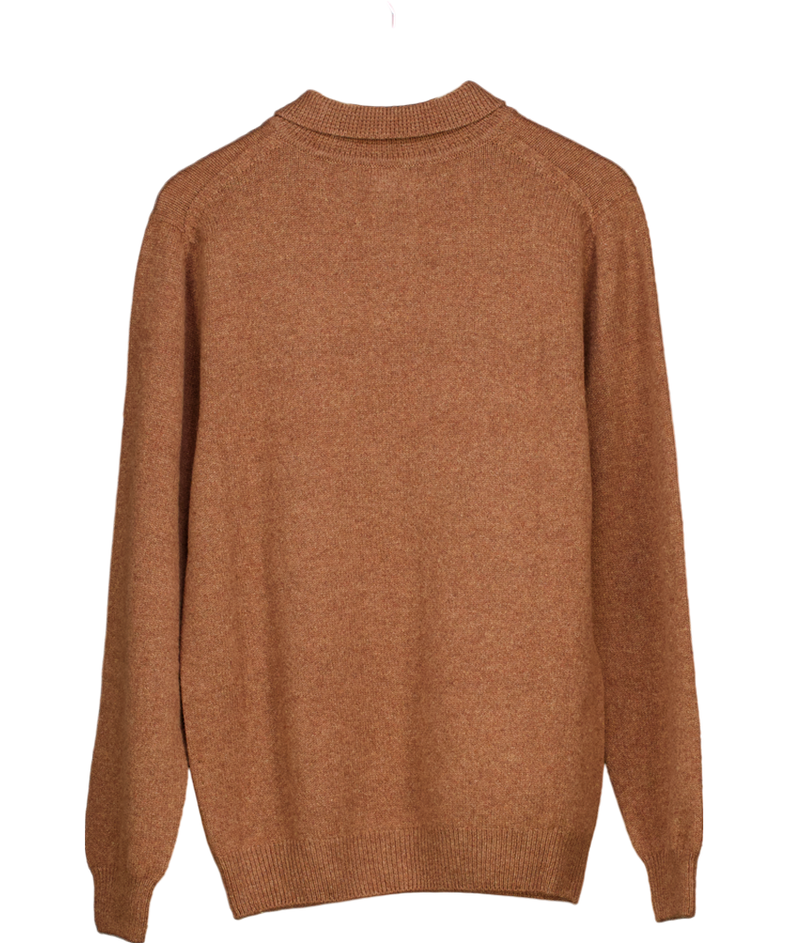 Sunspel Brown 100% Lambswool Long Sleeve Polo Shirt UK M