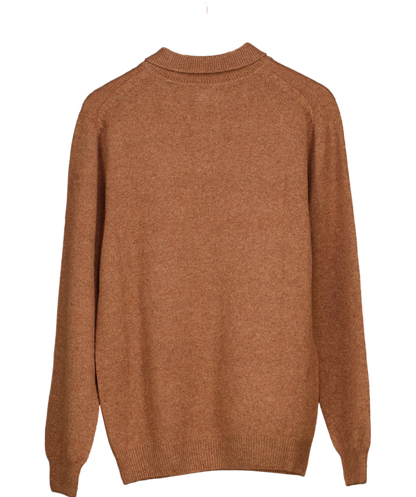 Sunspel Brown 100% Lambswool Long Sleeve Polo Shirt UK M