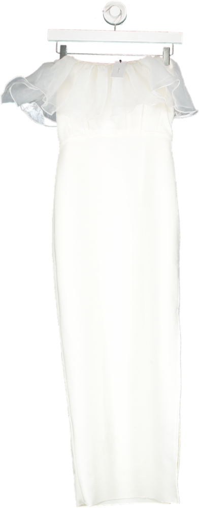 Karen Millen White Bandage Figure Form Knit Organza Frill Midaxi Dress UK XS