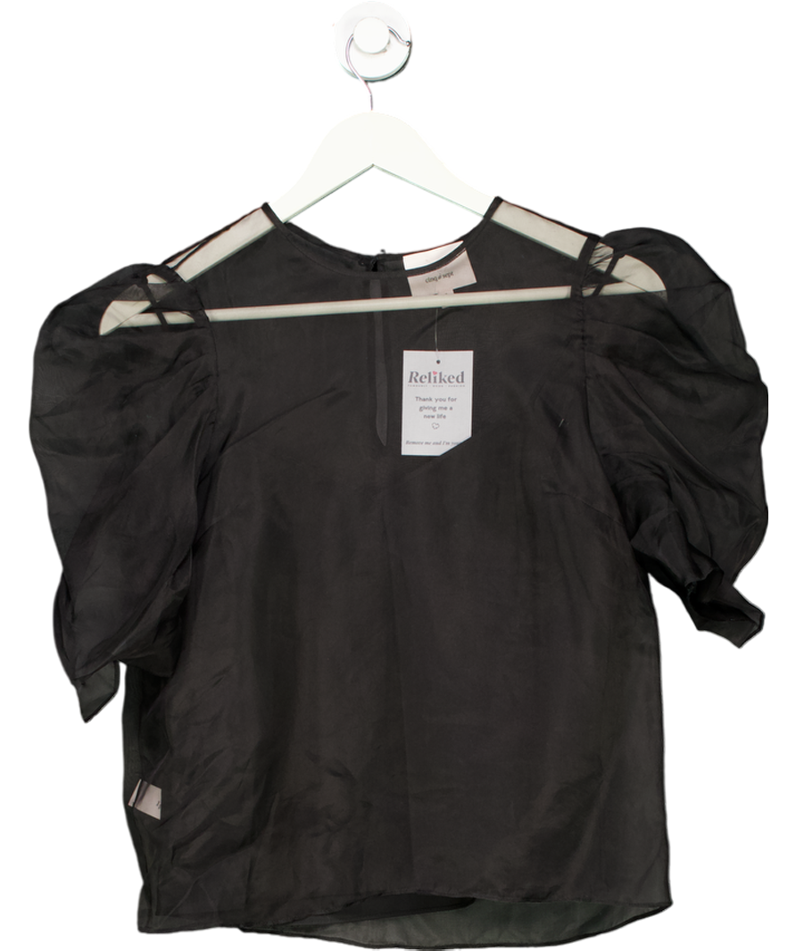 Cinq a Sept Black Sheer Puff Sleeve Top 100% Silk UK S