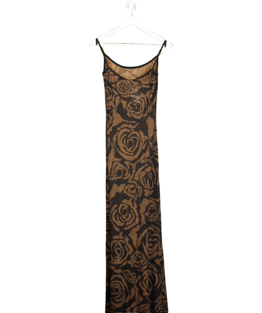 Roberto Cavalli Black Floral Jacquard Maxi Dress UK S