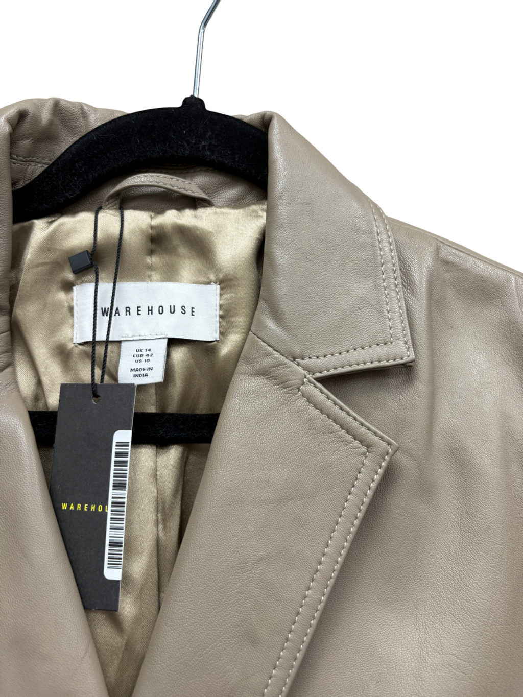 Warehouse Beige Real Leather Double Breasted Relaxed Blazer UK 14