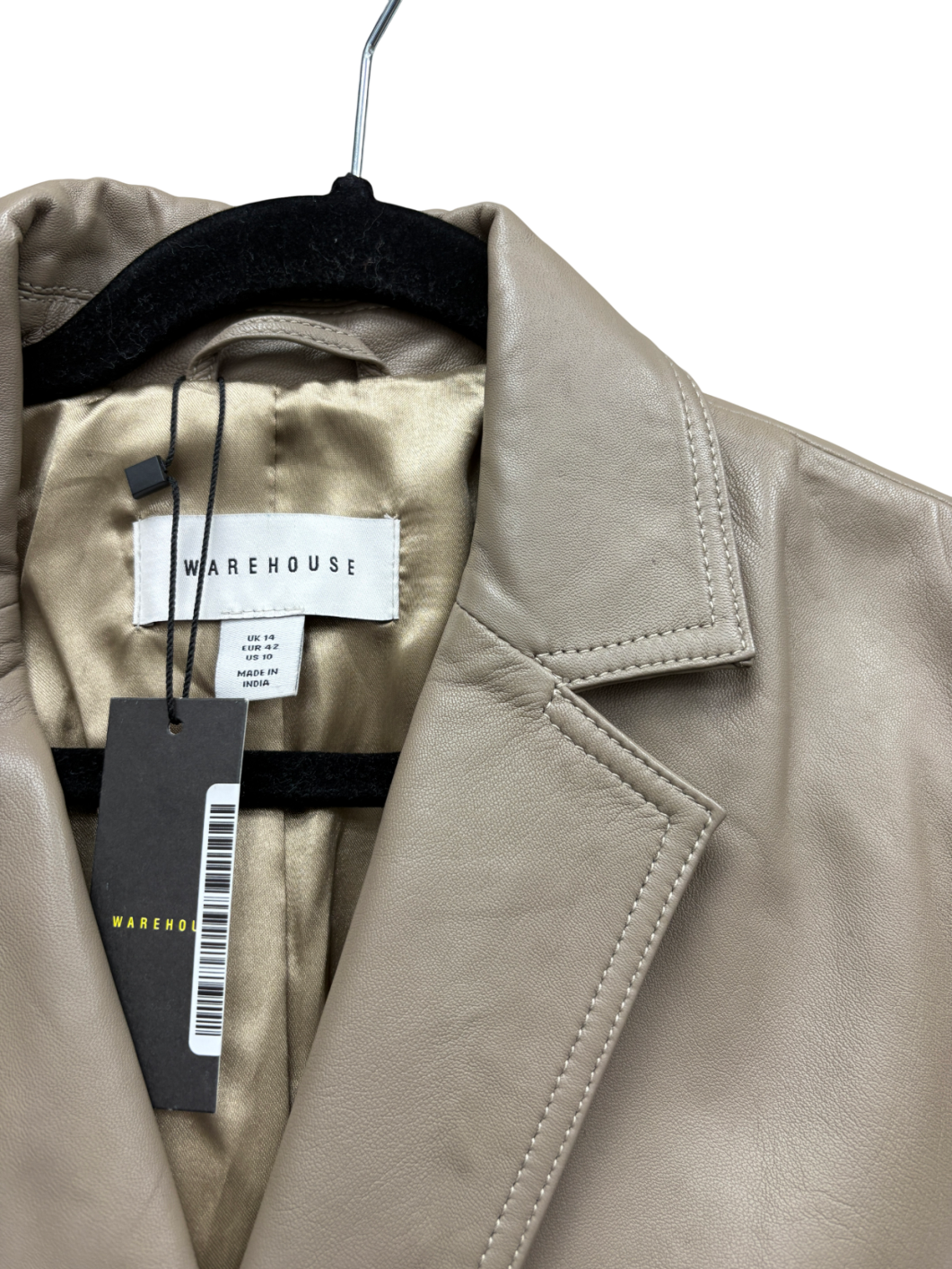 Warehouse Beige Real Leather Double Breasted Relaxed Blazer UK 14