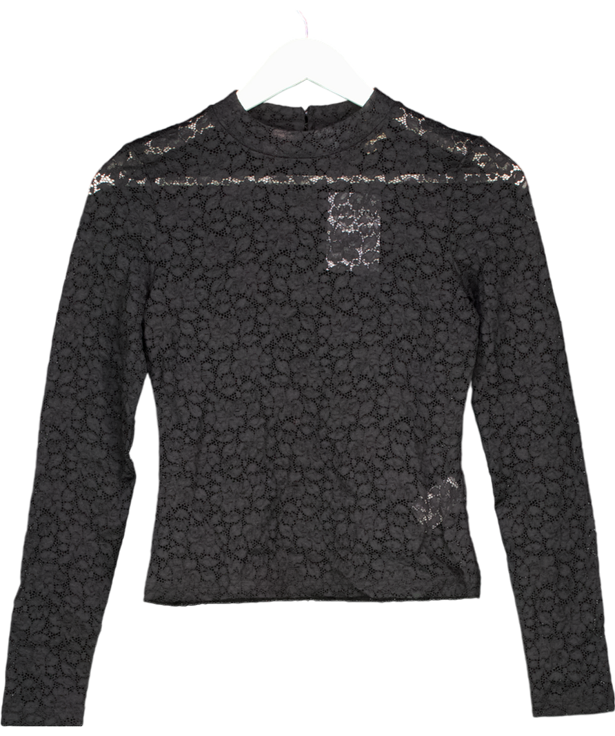Sezane Taori Blouse Black Lace Long Sleeve Top UK 8