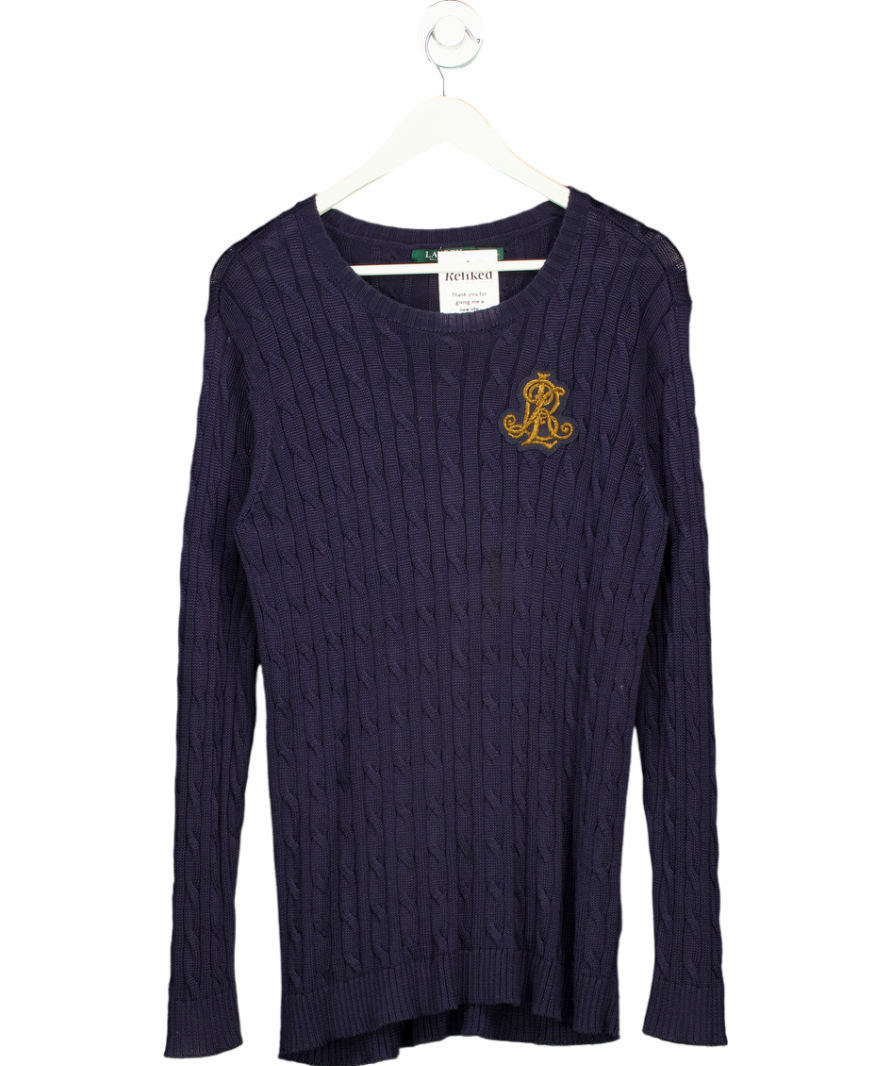 Ralph Lauren Blue Knit Sweater With Gold Logo UK M