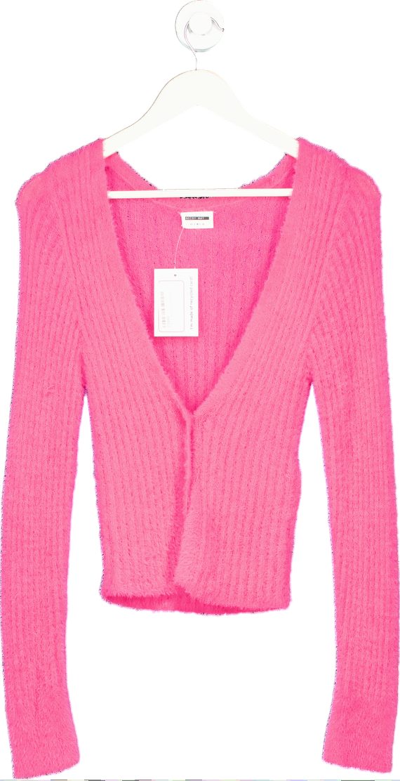 Noisy May Pink Ribbed V-Neck Sweater UK M