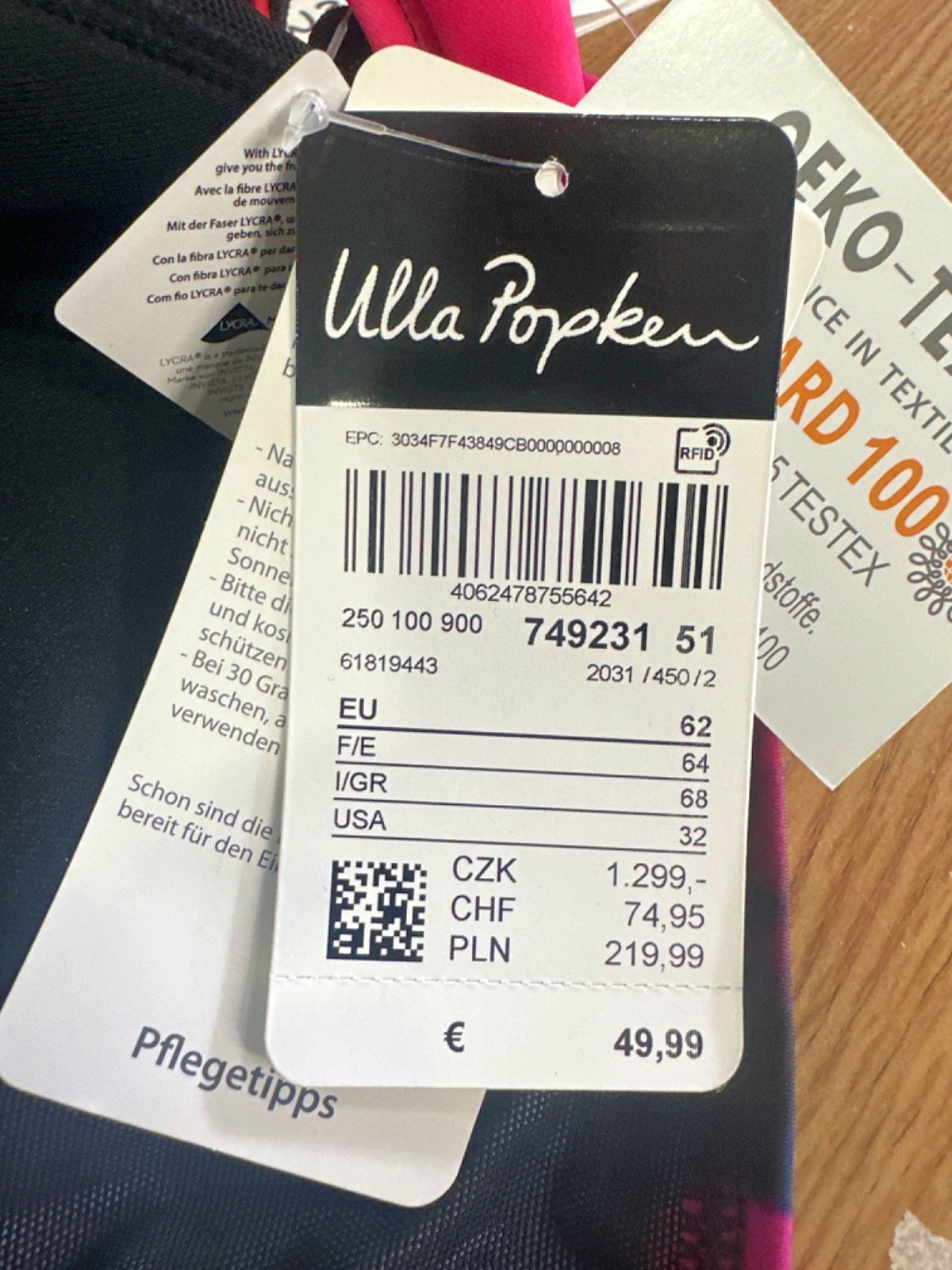 Ulla Popken Black/Pink Floral Swimsuit EU 62 UK XXXL