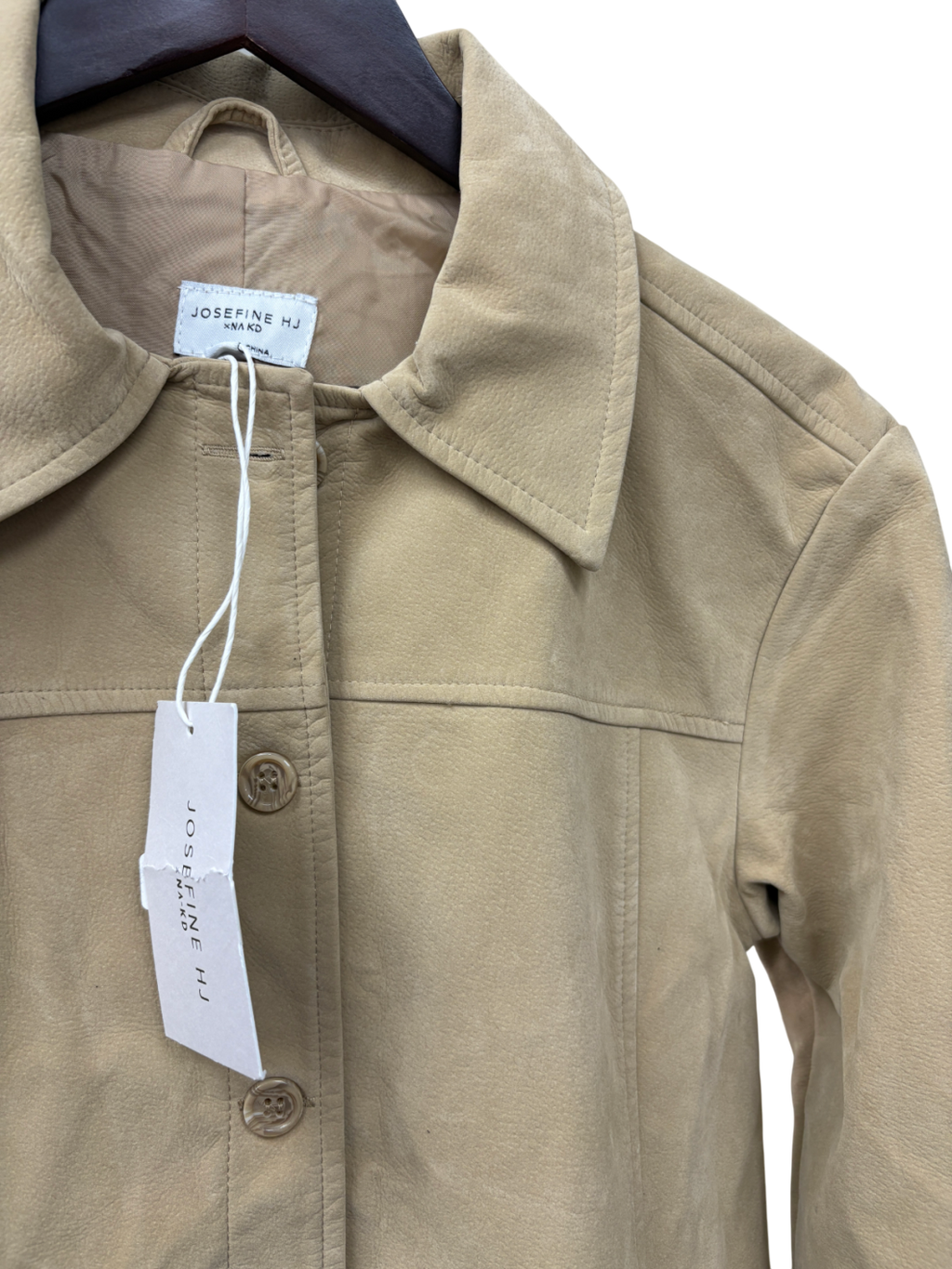 NA-KD Beige X Josephine HJ Straight Fit Faux Suede Coat UK 6