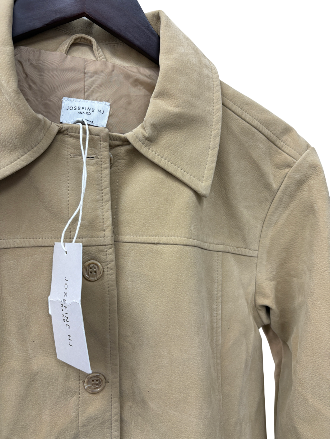 NA-KD Beige X Josephine HJ Straight Fit Faux Suede Coat UK 6