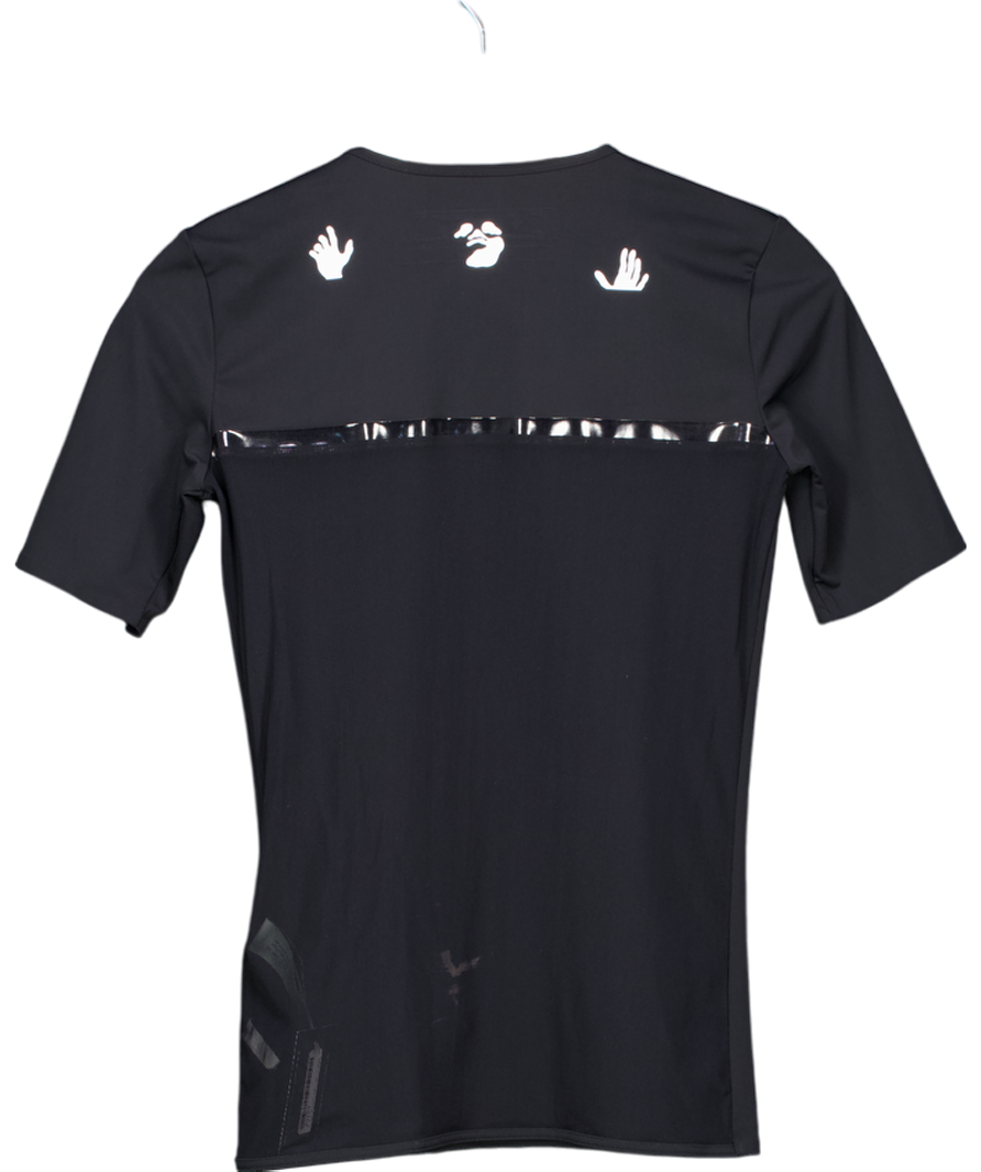 off white Black Mesh Logo Printed Athleisure T-shirt UK S