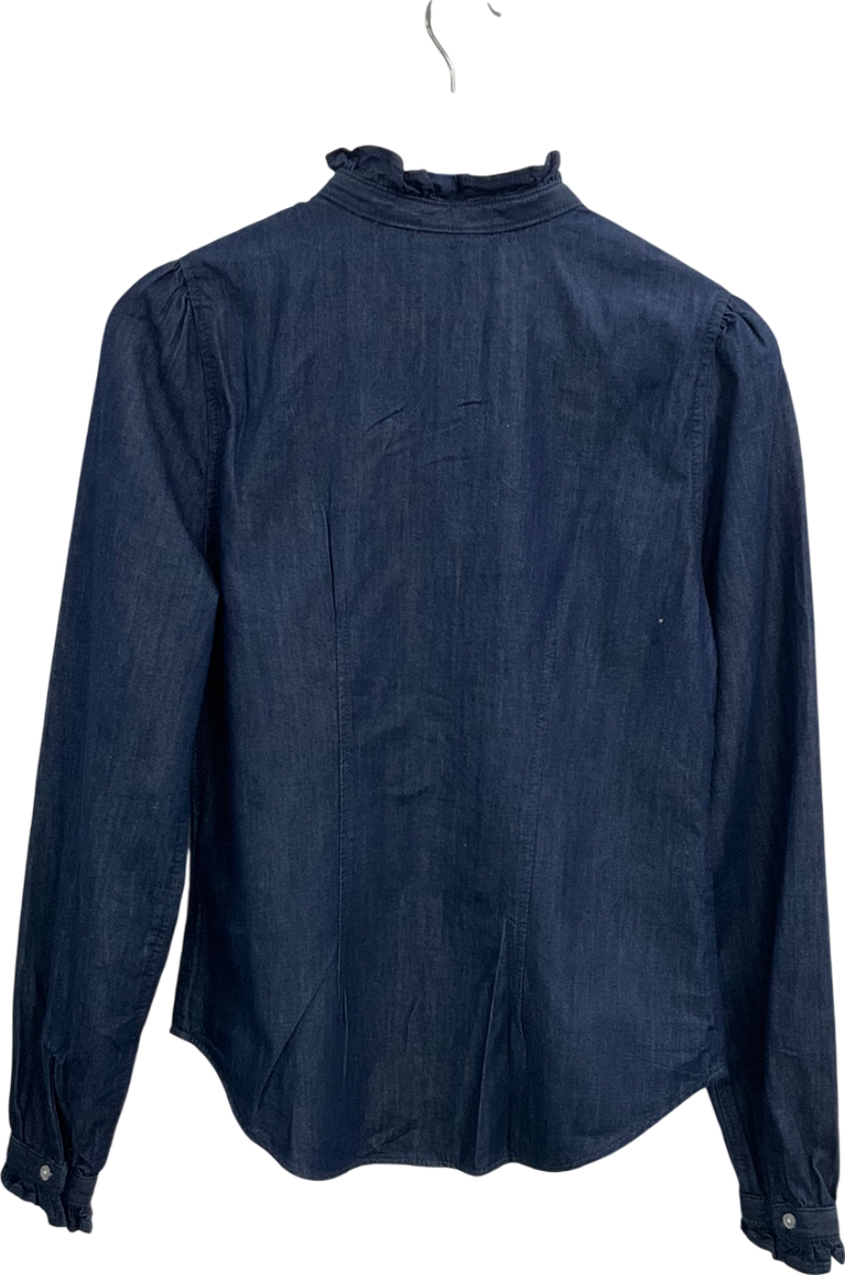 H&M Blue Denim Shirt With Ruffle Collar UK XS