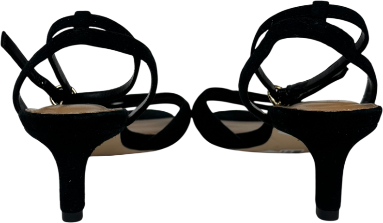 Talbots Black Tallia Pleated Suede Ankle Strap Heel Sandals UK 7.5 EU 40.5 👠