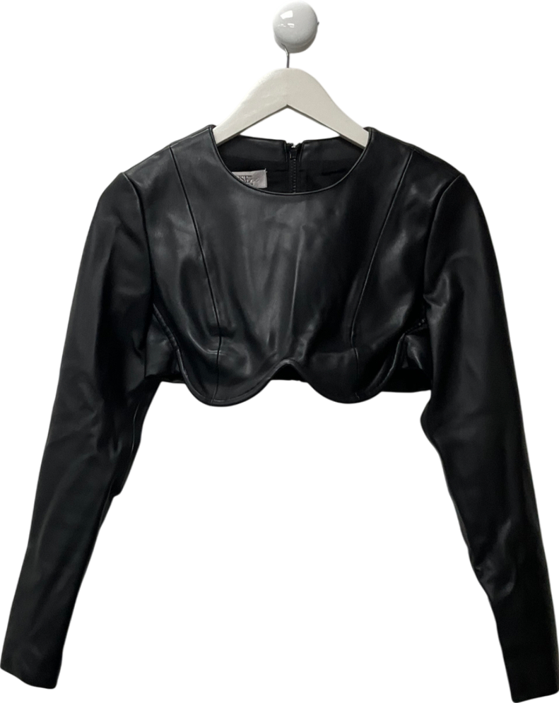 House of CB Esme Black Vegan Leather Shaped Bust Top UK M