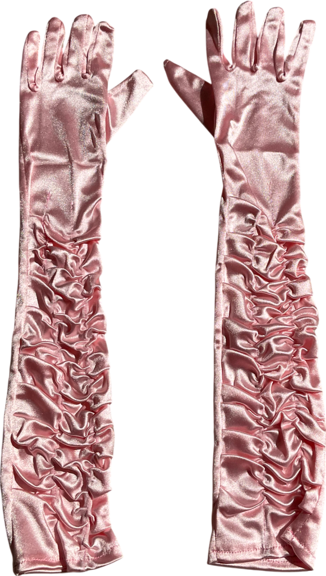 Pink Satin Pleated Long Gloves UK M