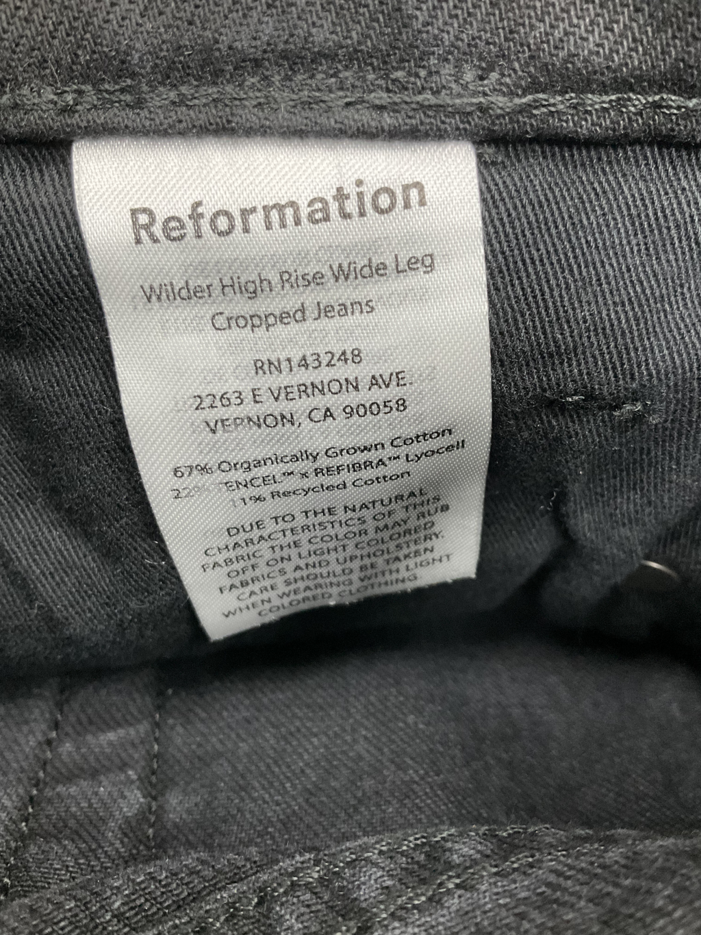 Reformation Black Wilder High Rise Wide Leg Jeans W25