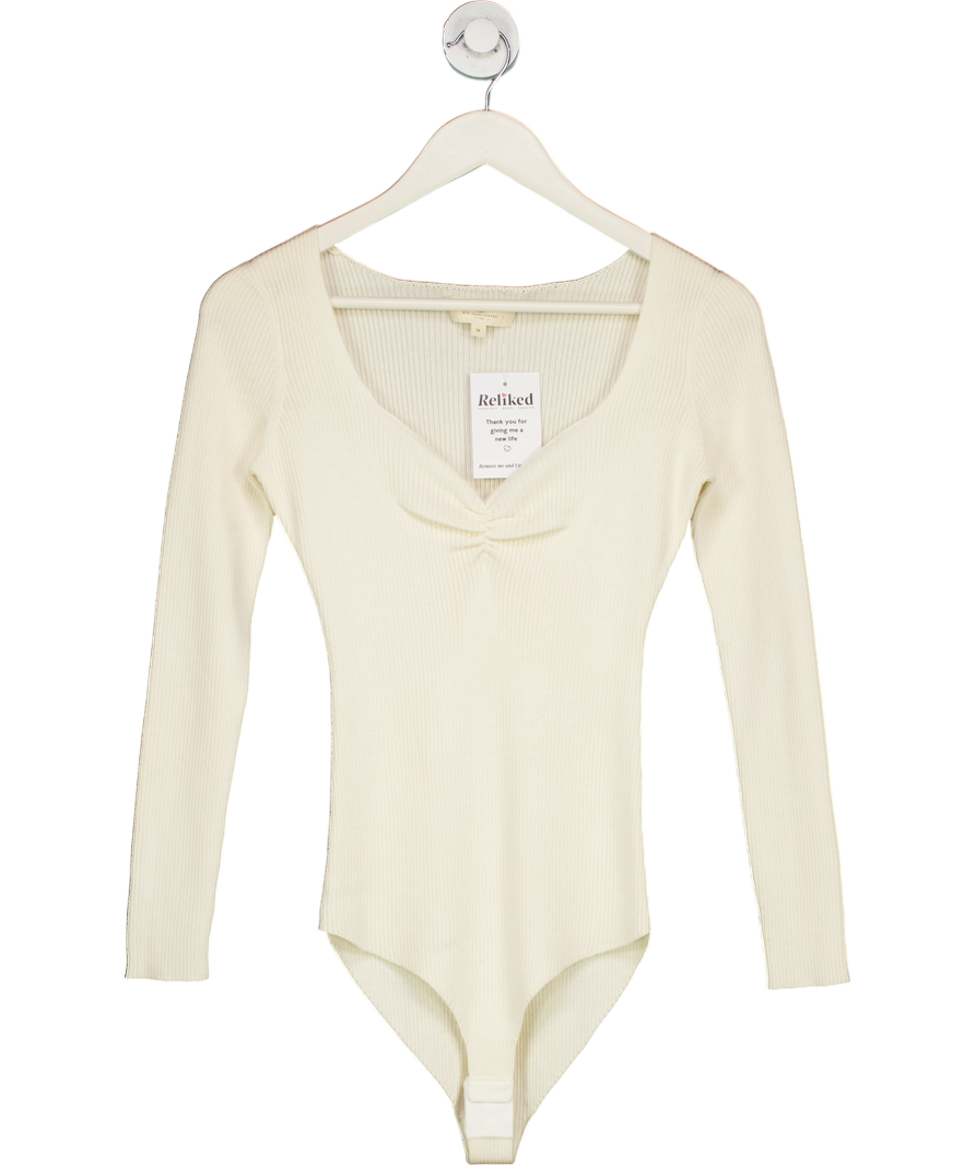 Sezane Cream Cotton Wool Blend Ribbed Bodysuit UK M