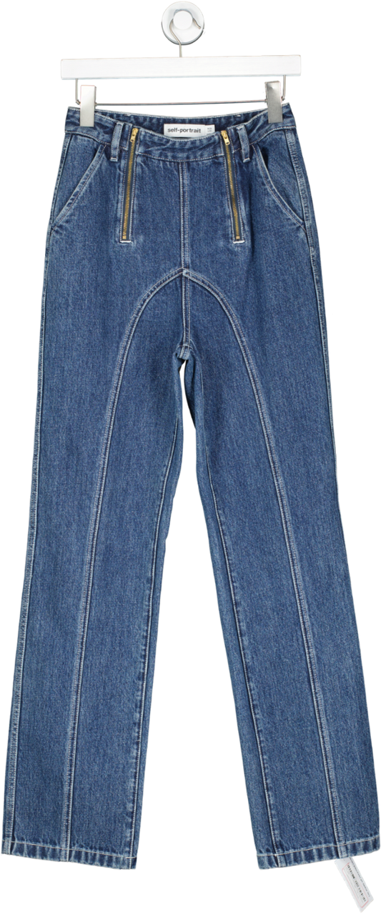 Self-Portrait Blue Zip Embellished Straight Leg Jeans W26