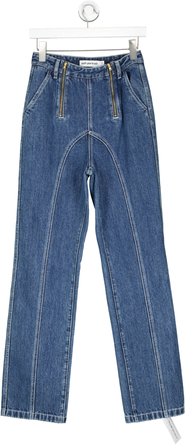 Self-Portrait Blue Zip Embellished Straight Leg Jeans W26