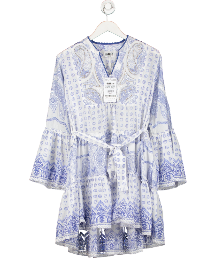 Ibban Blue Paisley Short Tunic Dress One Size