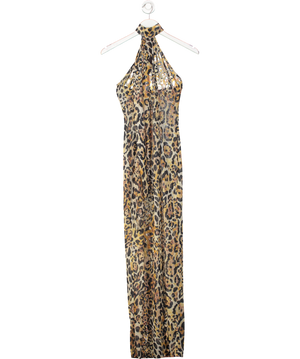 HALDEN Brown Halterneck Mesh Athena Dress - Leopard UK S/M