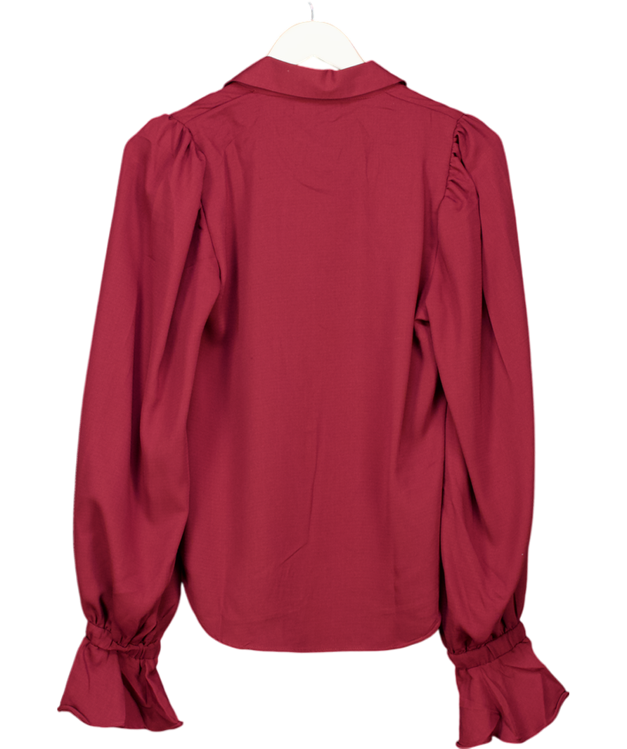 ASOS Red Burgundy Chiffon Puff Sleeve Blouse With Shirred Cuffs UK 6