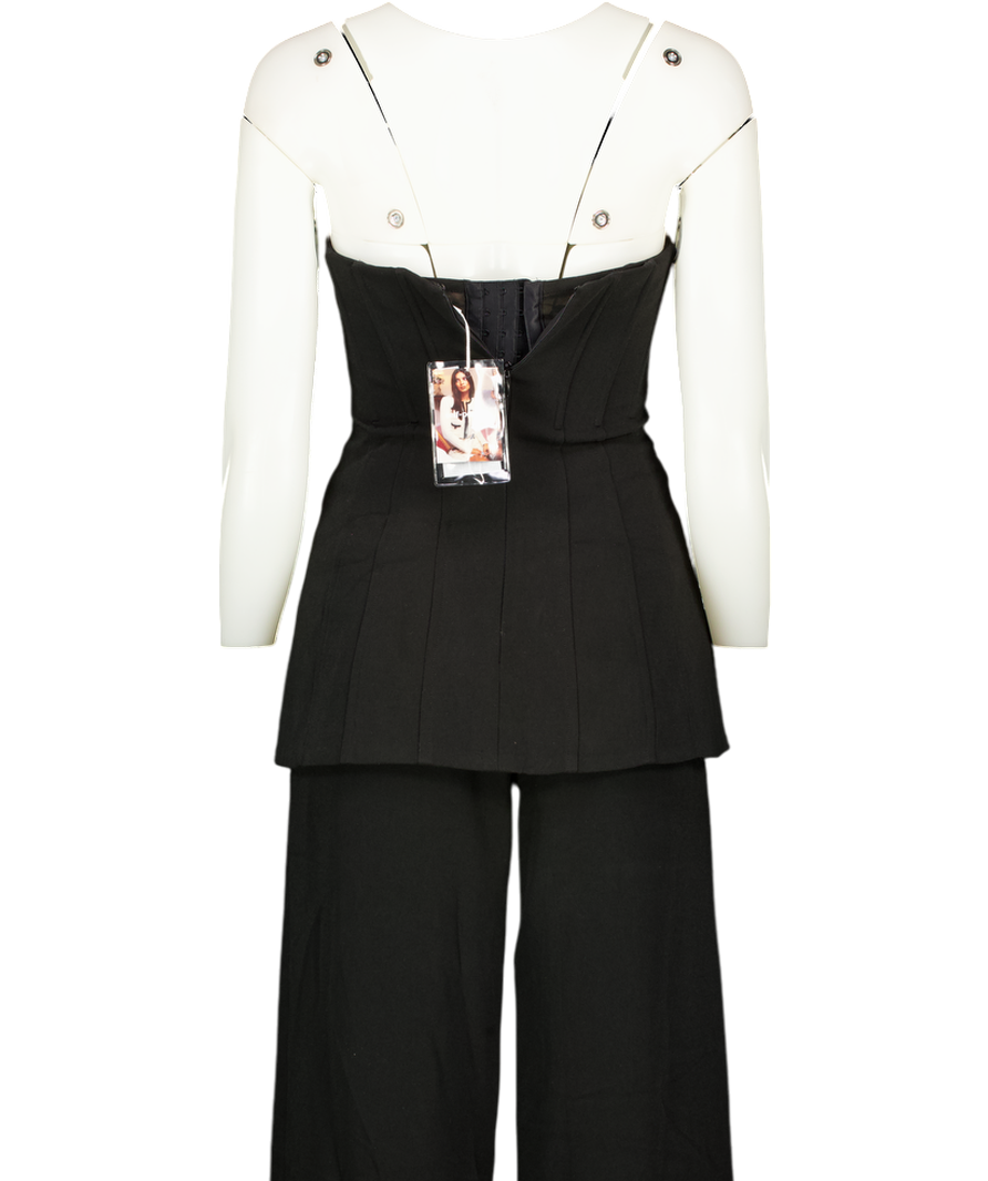 Self-Portrait Black Bandeau Crepe Jumpsuit With Embellished Button Detail UK 6